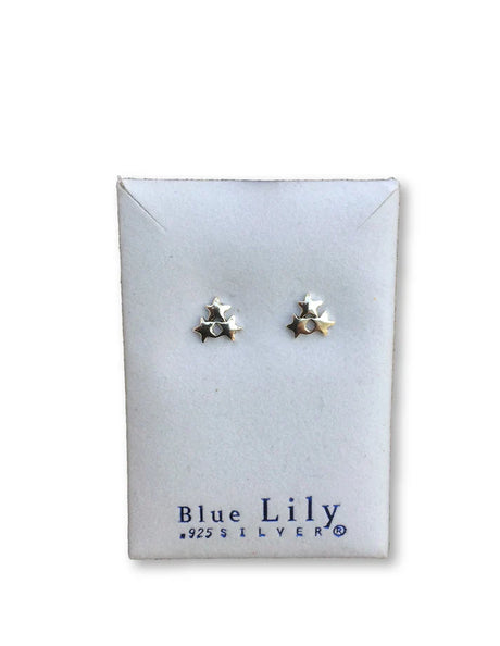 Blue Lily 8mm Silver Triple Star Stud Earrings - S548B