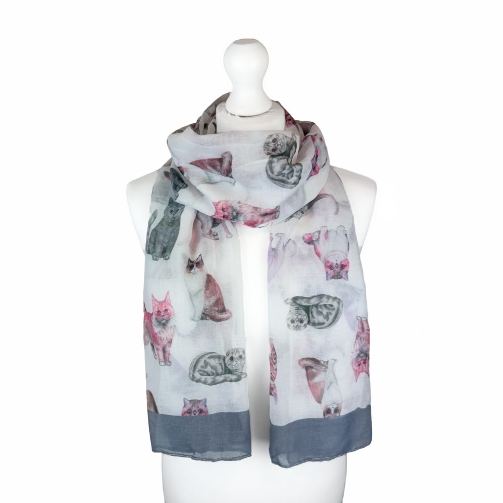SH Sales Colourful Cat Print Summer Scarf - (Choice of 3)