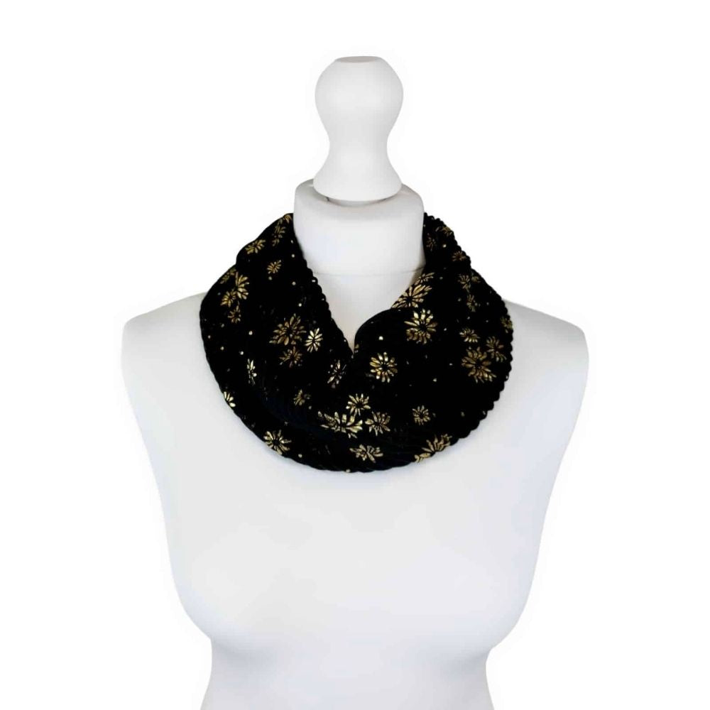 SH Sales Gold Flower Magnetic Clip Scarf - Black