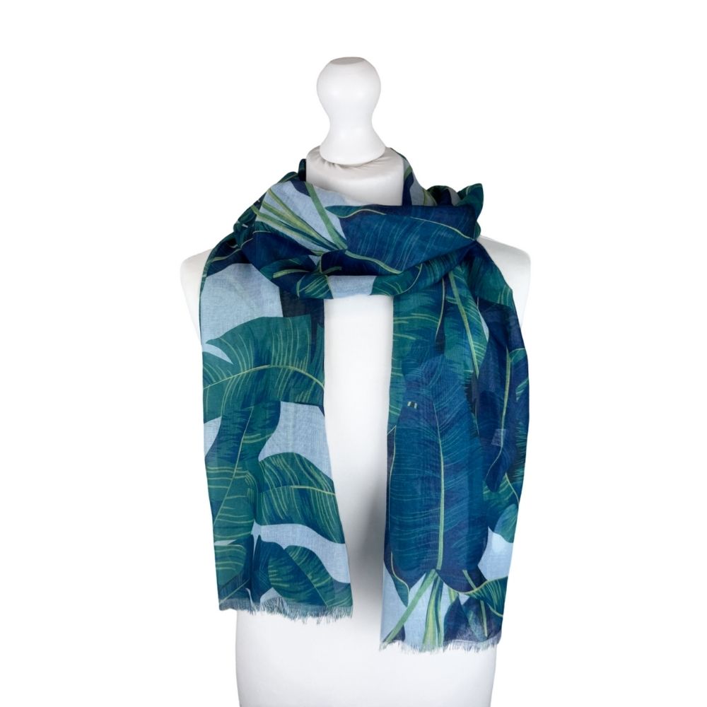 SH Sales Tropical Leaf Print Summer Scarf - Blue