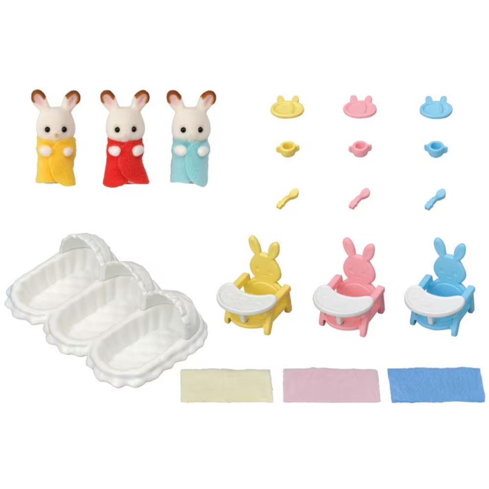 Sylvanian Families Chocolate Rabbit Triplets Care Set