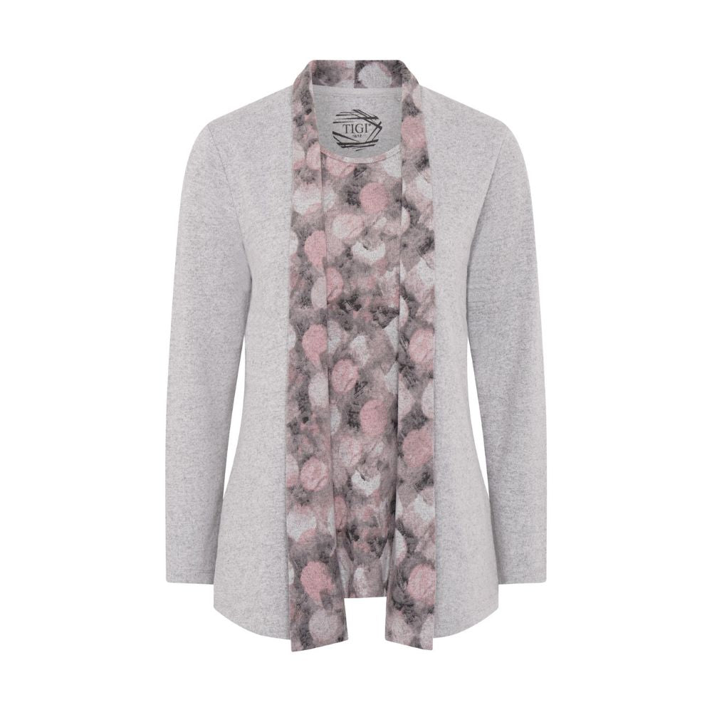 TIGI Blur Dot Mock Cardigan Top - Grey