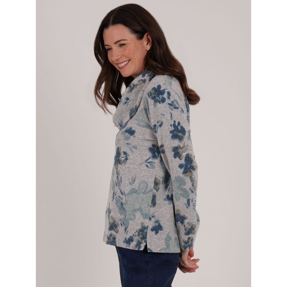 TIGI Fade Floral Cowl Neck Top - Grey