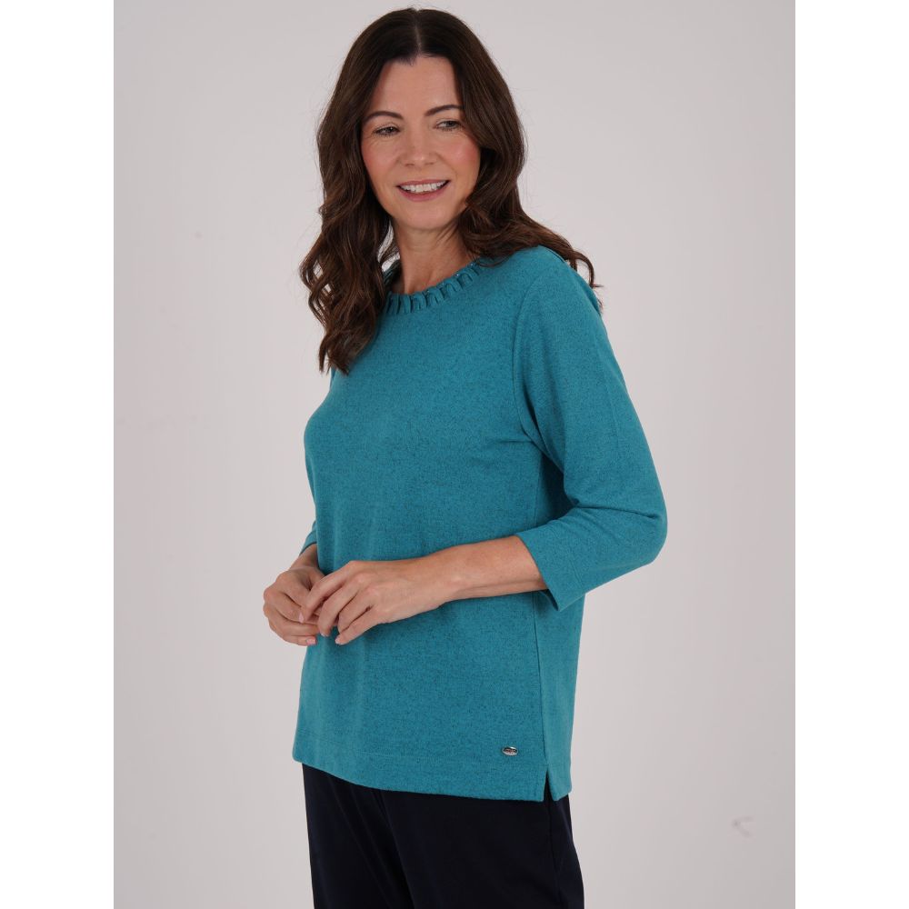 TIGI Looped Neck Detail Long Sleeve Top - Azure