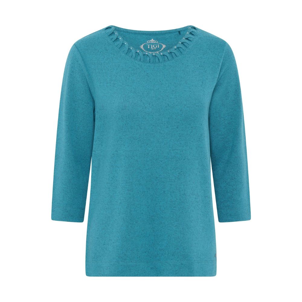 TIGI Looped Neck Detail Long Sleeve Top - Azure