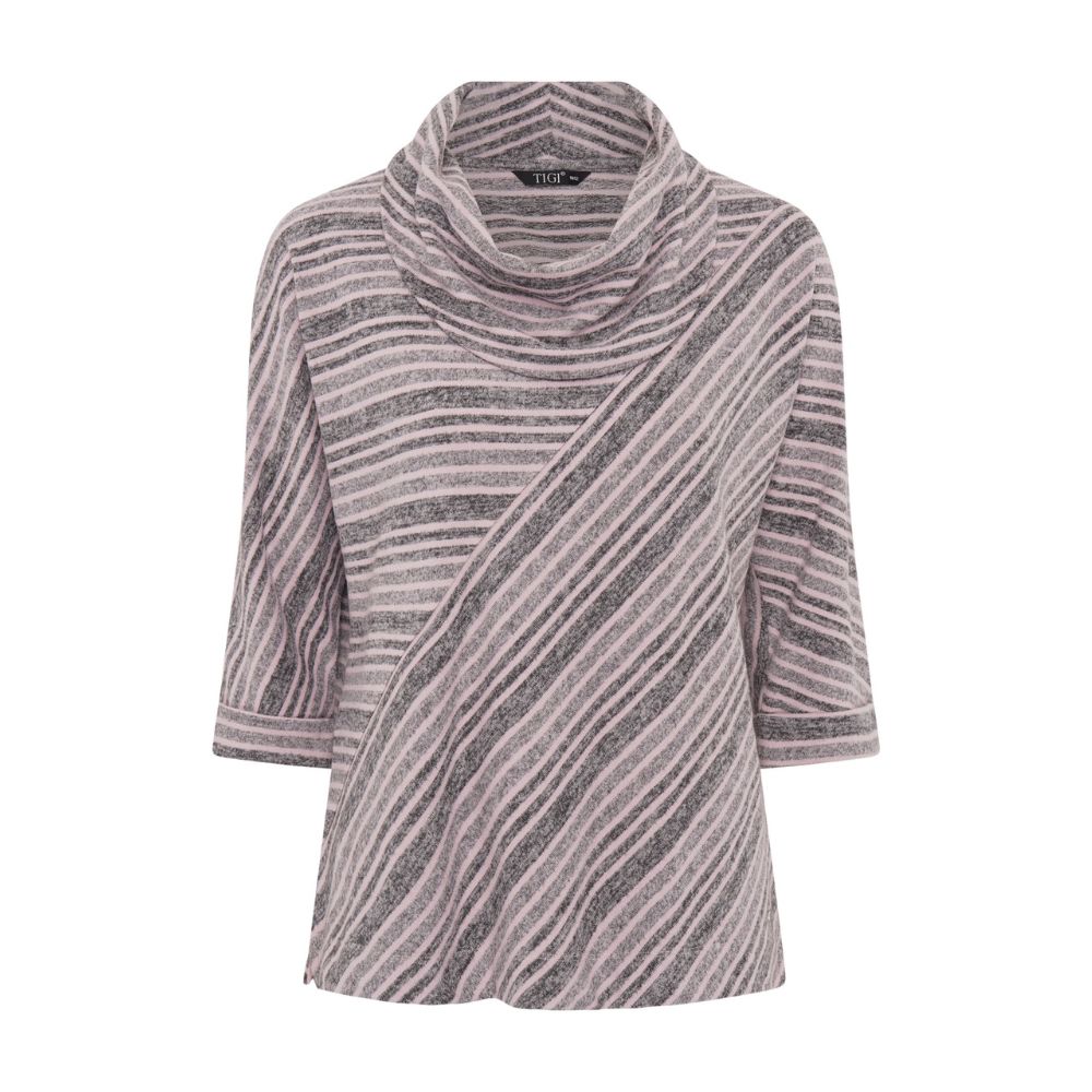 TIGI Stripe Panel Cut Cowl Neck Top - Rose