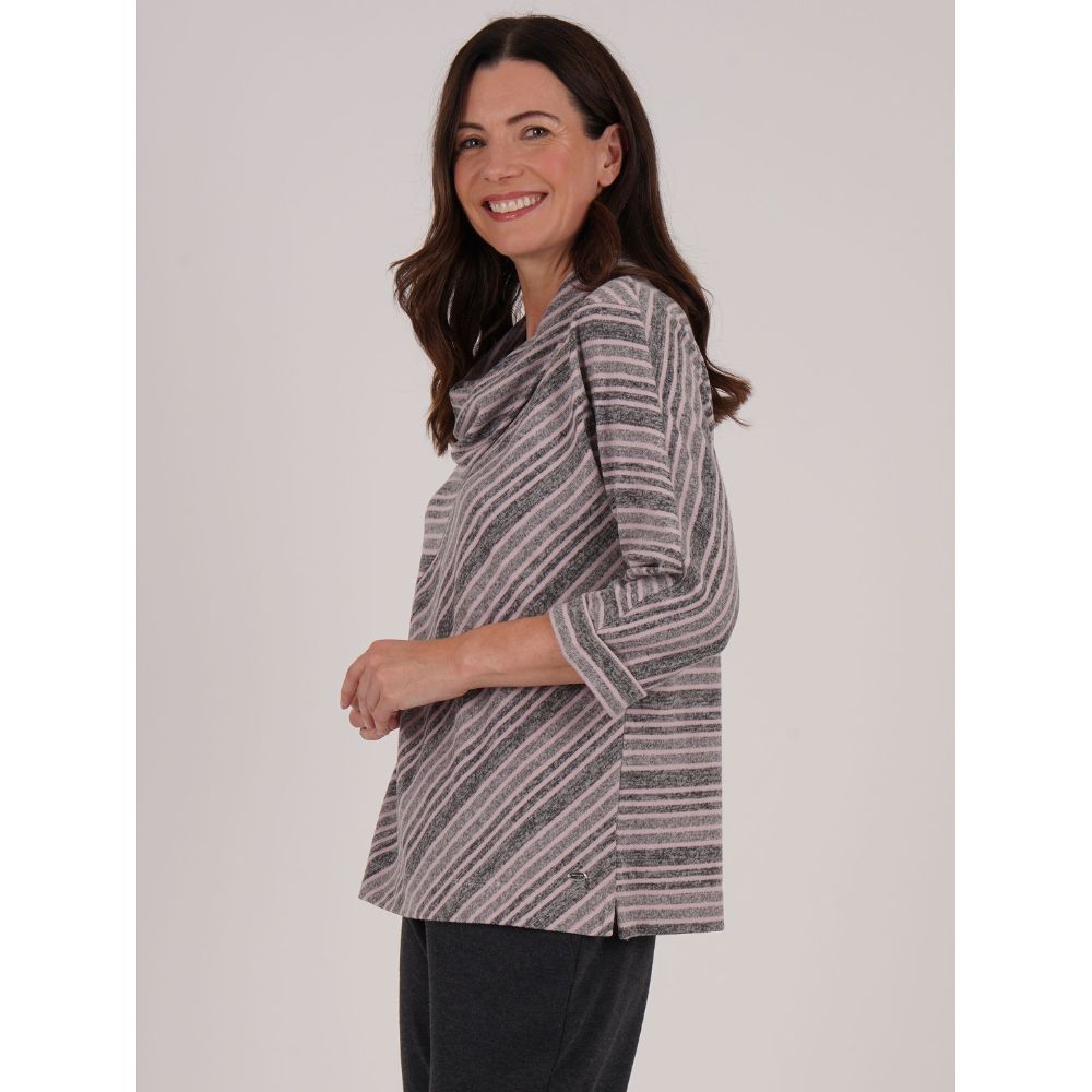 TIGI Stripe Panel Cut Cowl Neck Top - Rose