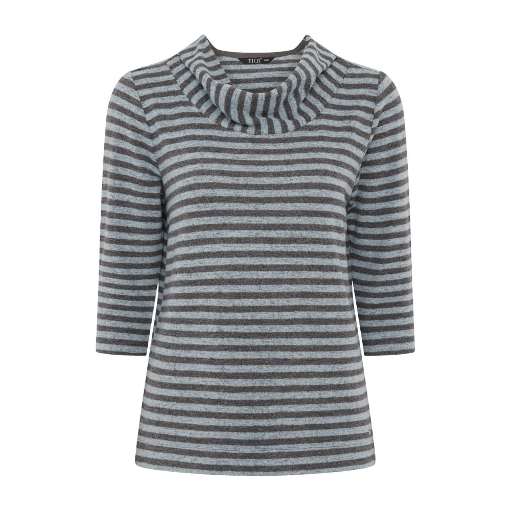 TIGI Yarn Stripe Drape Cowl Neck Top - Mint