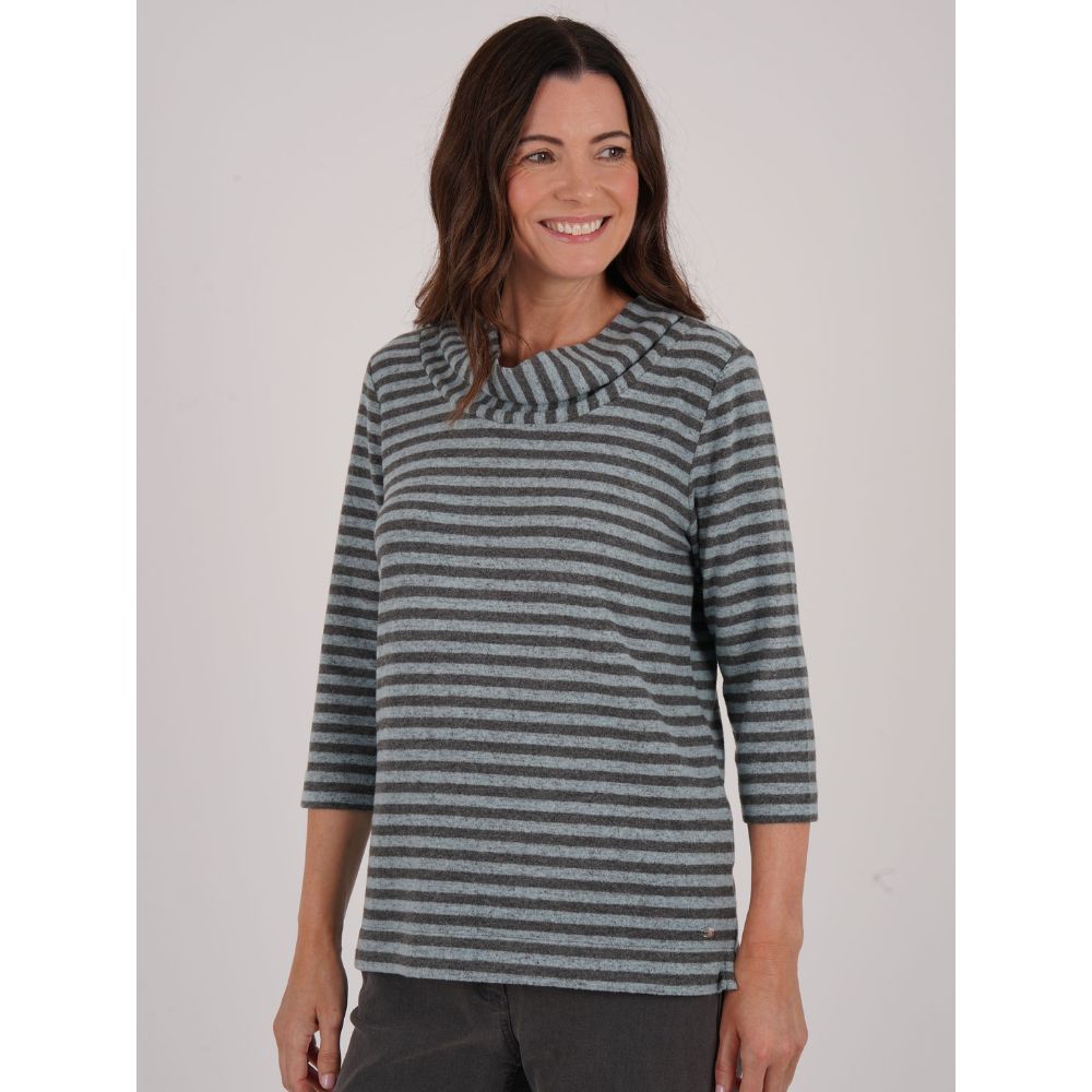 TIGI Yarn Stripe Drape Cowl Neck Top - Mint