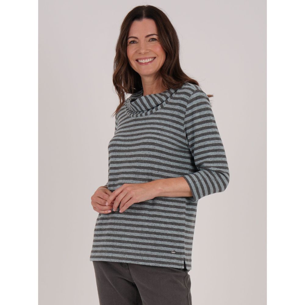 TIGI Yarn Stripe Drape Cowl Neck Top - Mint