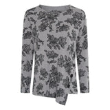 TIGI Asymmetric Button Floral Top - Grey