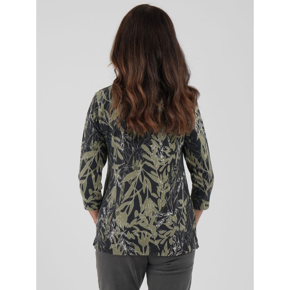 TIGI Dark Jungle Leaf Print Top - Charcoal