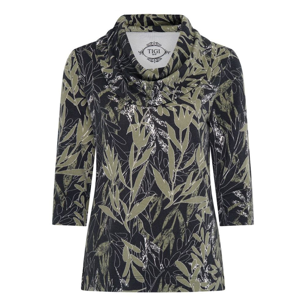TIGI Dark Jungle Leaf Print Top - Charcoal