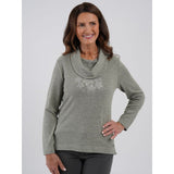 TIGI Diamante Flowers Cowl Neck Top - Basil Green