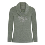TIGI Diamante Flowers Cowl Neck Top - Basil Green