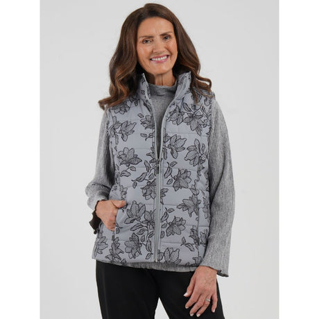 TIGI Floral Padded Gilet - Grey
