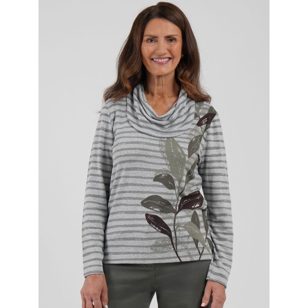 TIGI Leaf & Stripes Long Sleeved Top - Grey