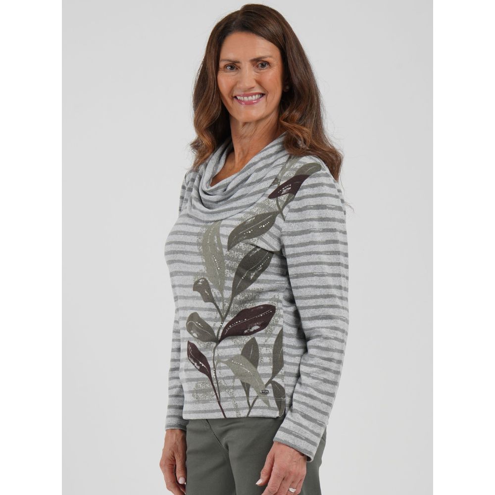 TIGI Leaf & Stripes Long Sleeved Top - Grey