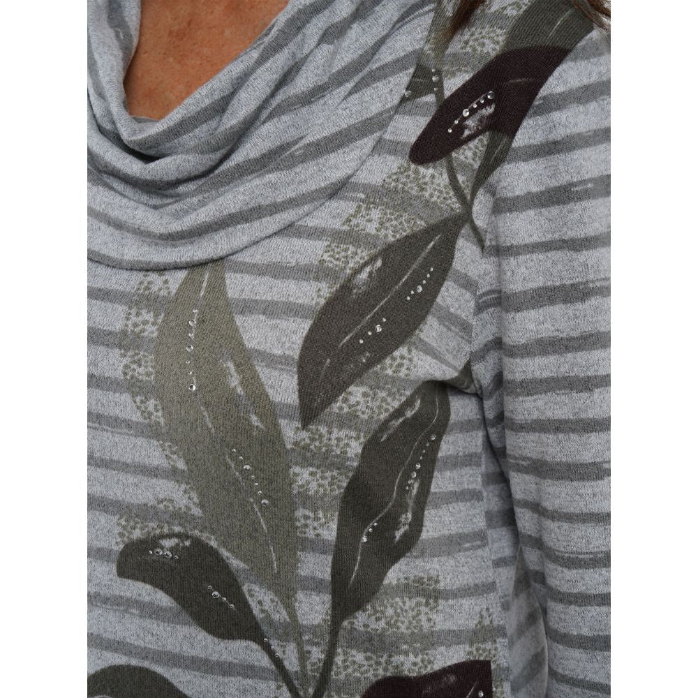 TIGI Leaf & Stripes Long Sleeved Top - Grey