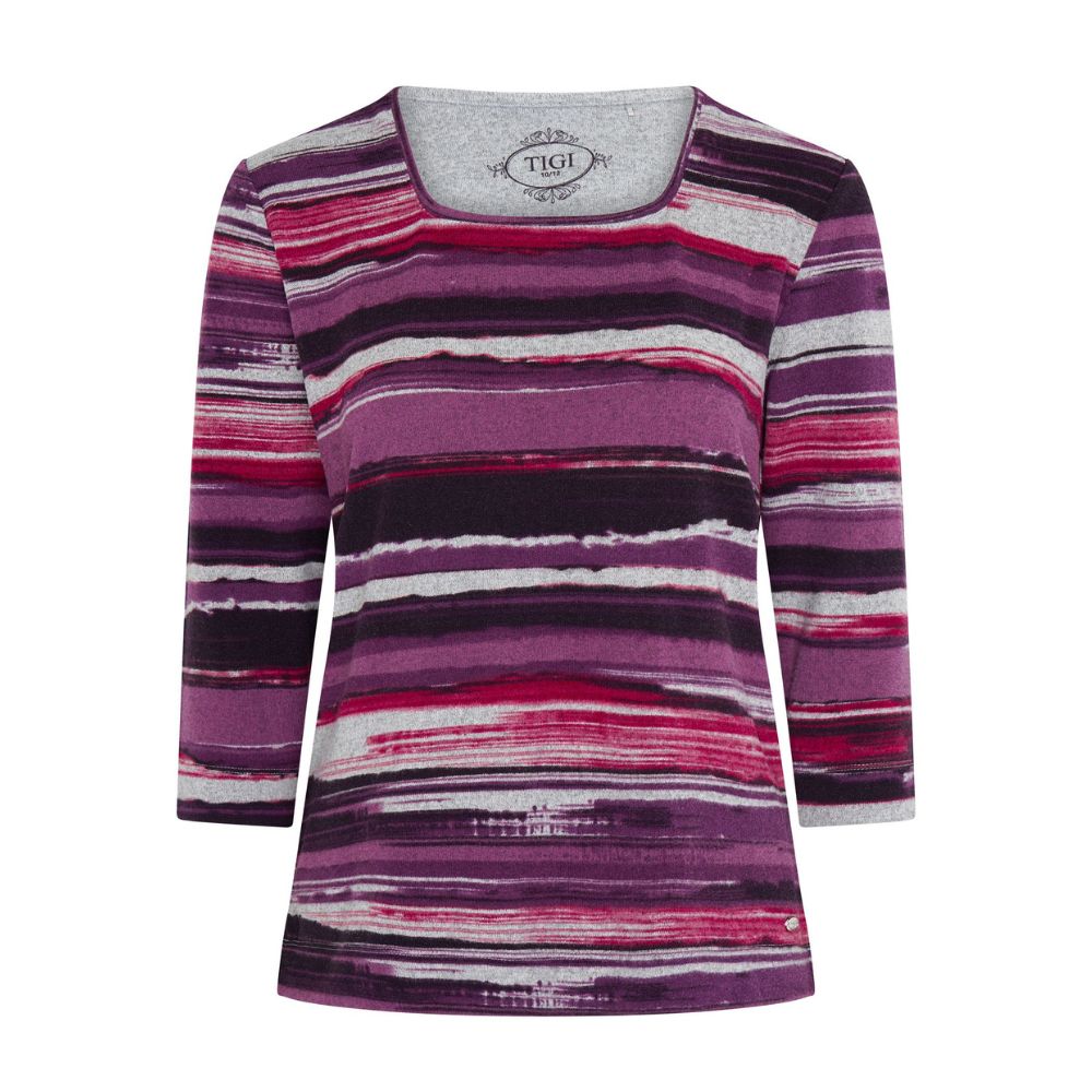 TIGI Painted Stripe Soft Square Neck Top - Pink