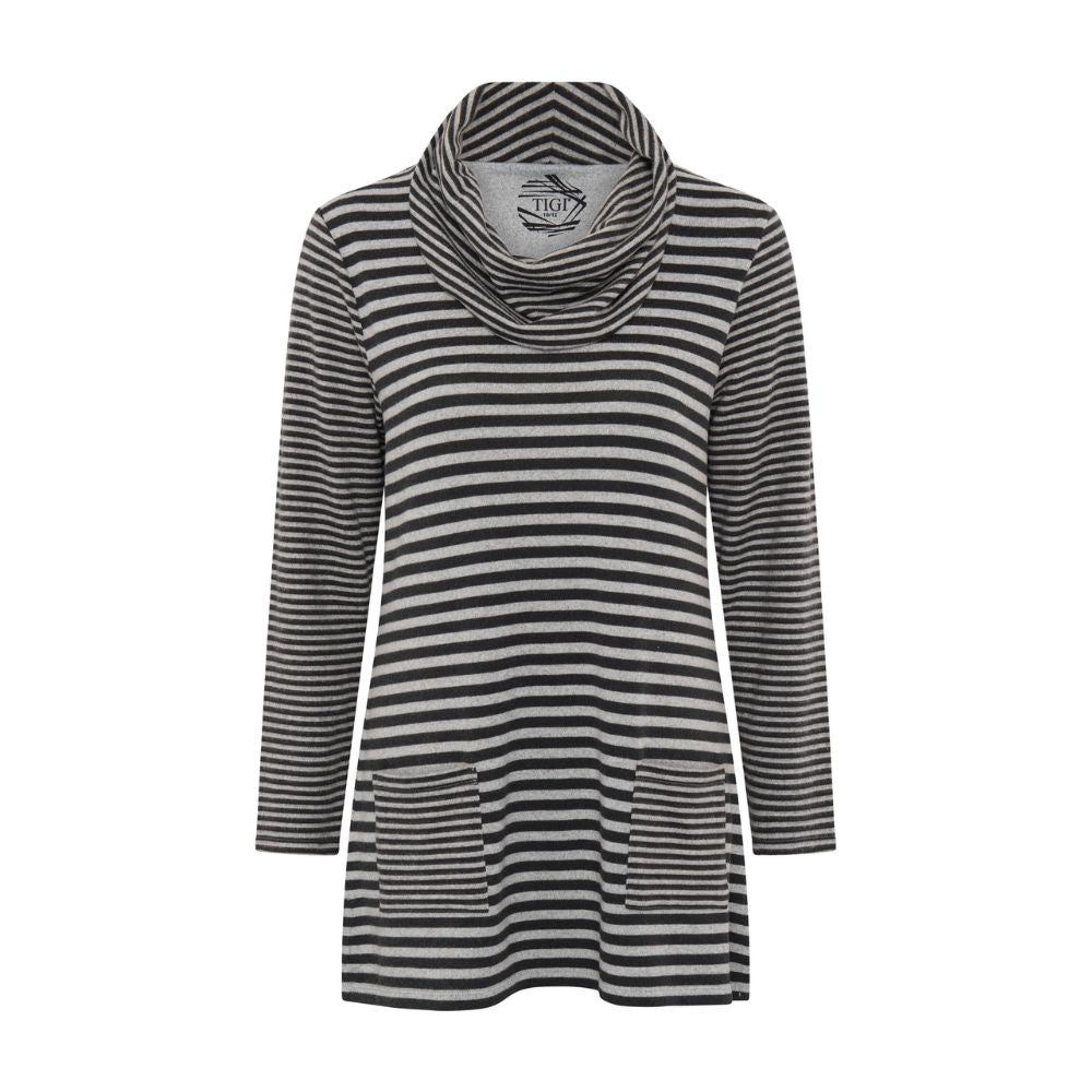 TIGI Contrast Stripe Tunic Long Sleeve Top - Mint Green