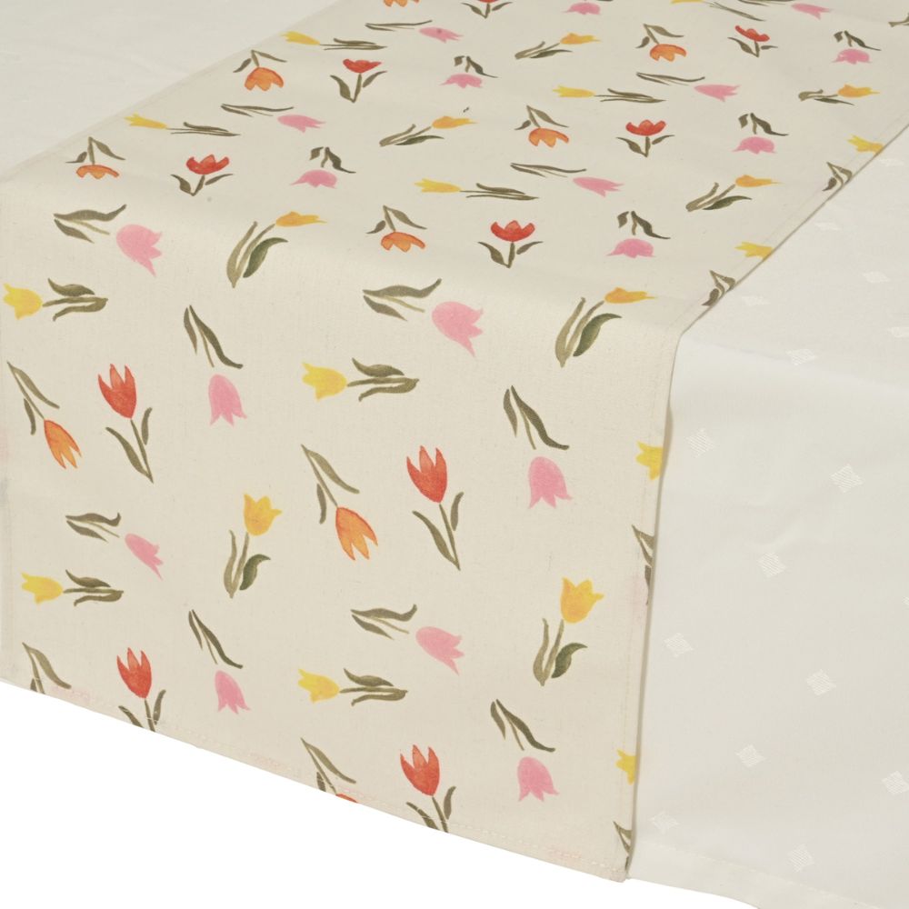 Decoris Polyester & Cotton Tulip Print Table Runner (Choice of 2)