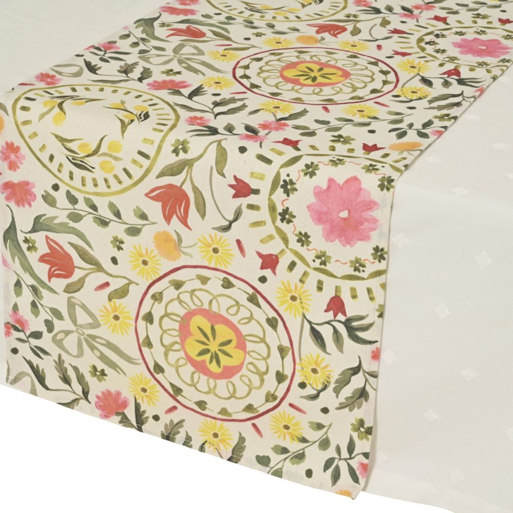 Decoris Polyester & Cotton Tulip Print Table Runner (Choice of 2)