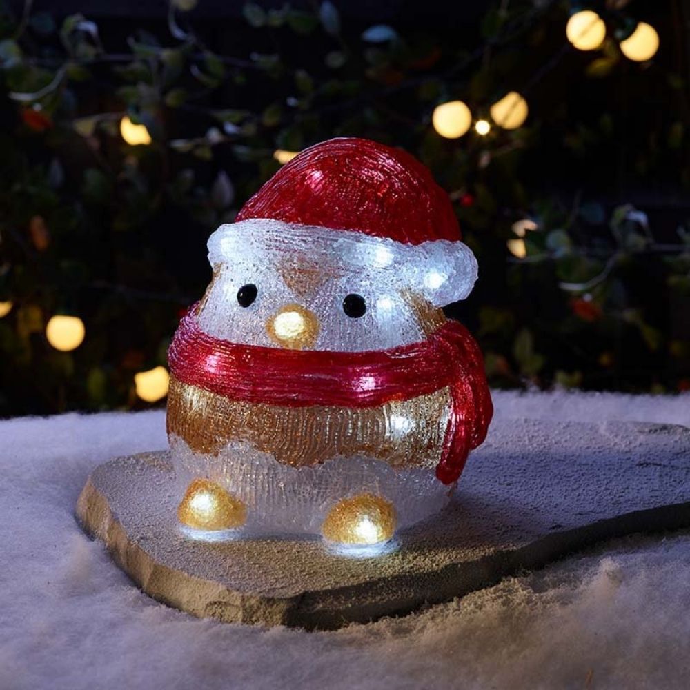 Three Kings 20cm Cool White LED Inlit Ice Santa Robin