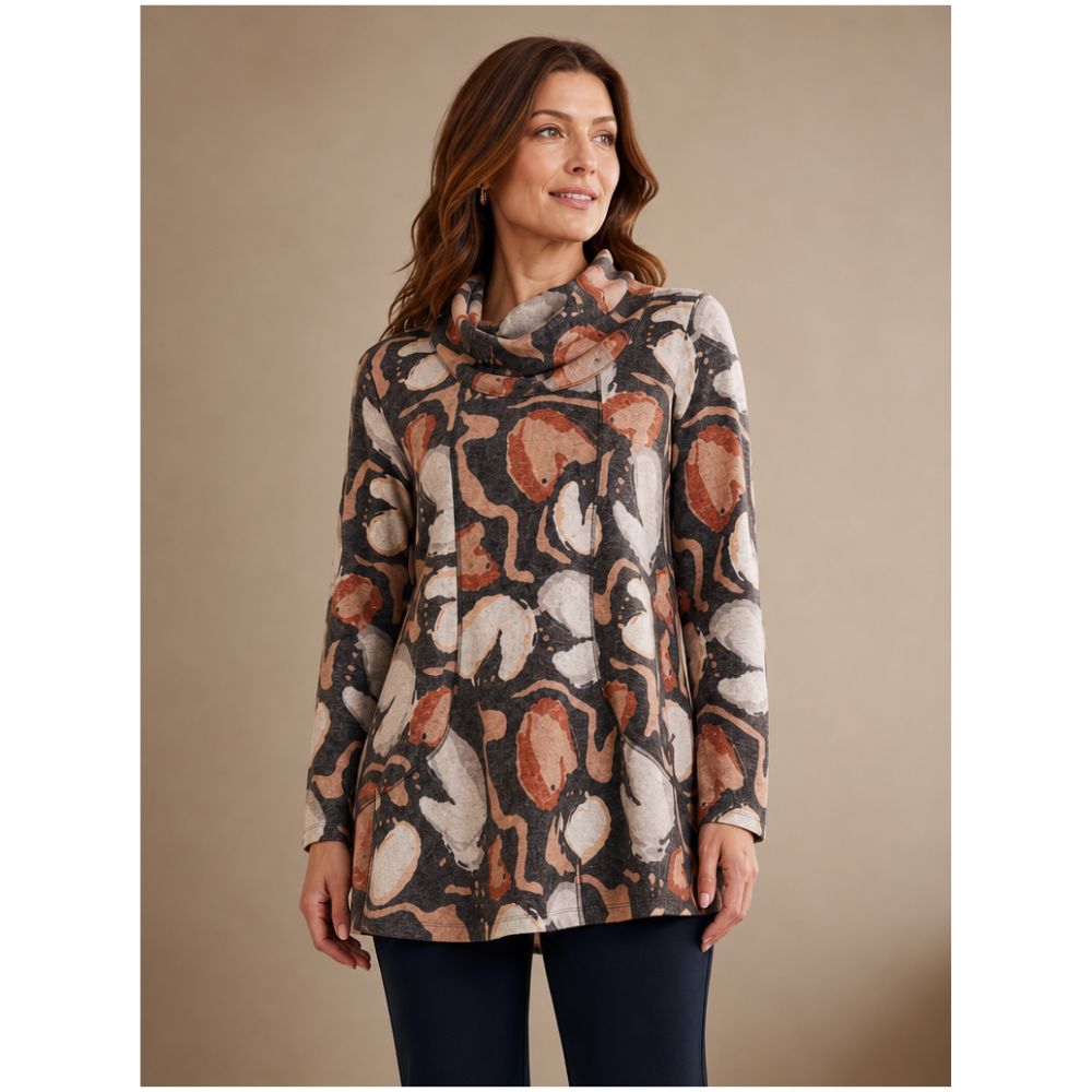 Tigi Abstract Leaf Tunic Top - Grey/Orange