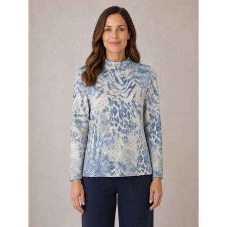 Tigi Abstract Print Roll-Neck Top - Blue