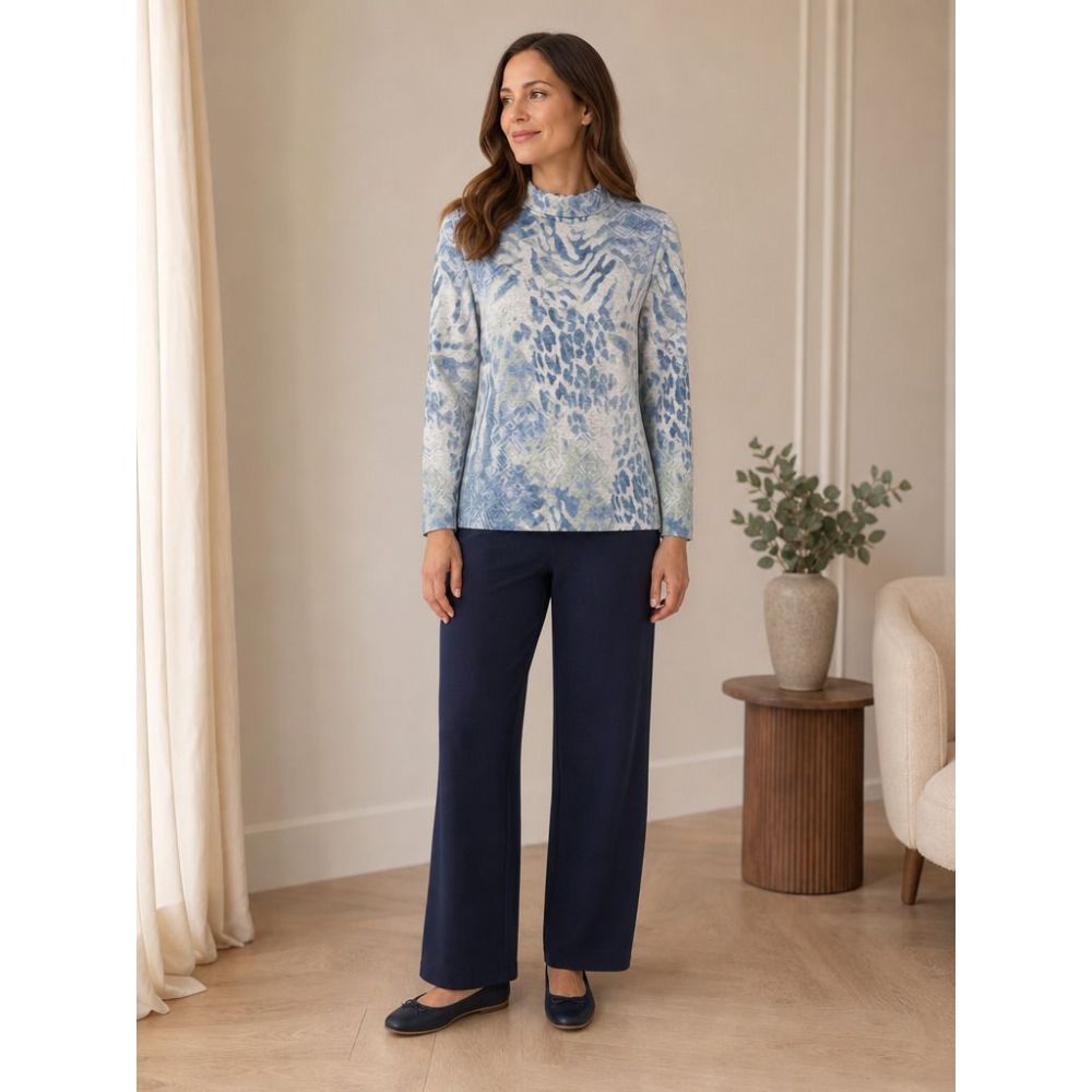 Tigi Abstract Print Roll-Neck Top - Blue