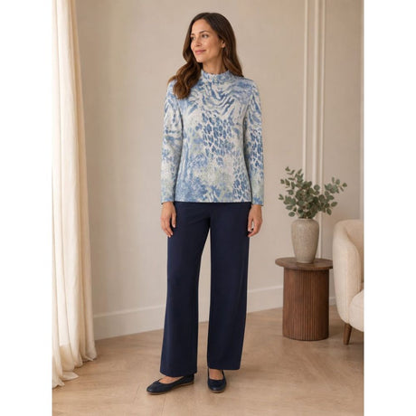 Tigi Abstract Print Roll-Neck Top - Blue