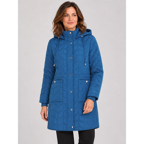 Tigi Cerulean Hooded Quilted Long Coat - Blue