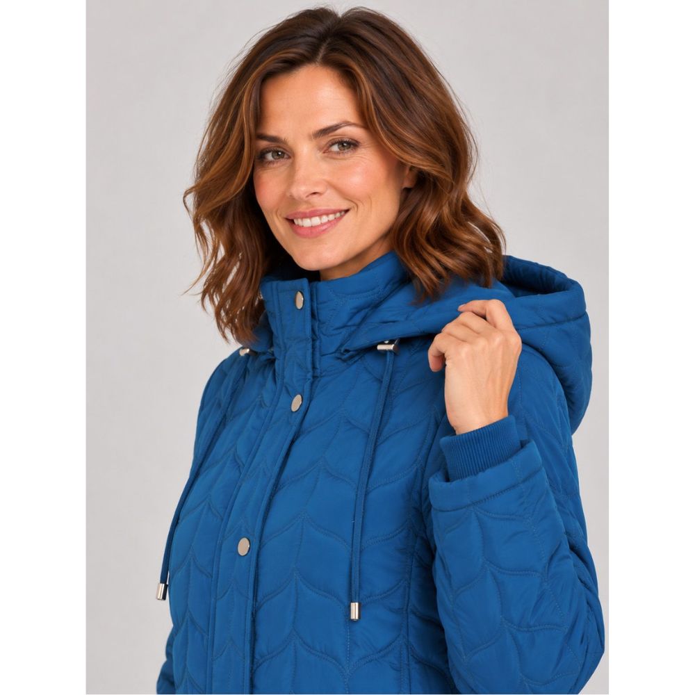 Tigi Cerulean Hooded Quilted Long Coat - Blue