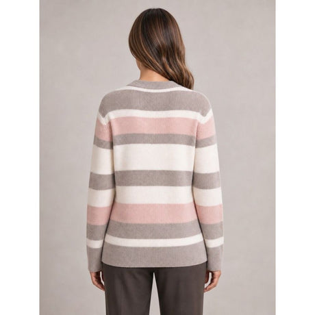 Tigi Yarn Dye Stripe Button Up Cardigan - Cream/Pink