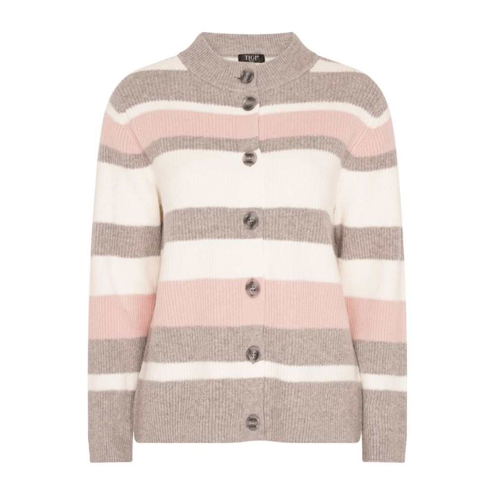 Tigi Yarn Dye Stripe Button Up Cardigan - Cream/Pink
