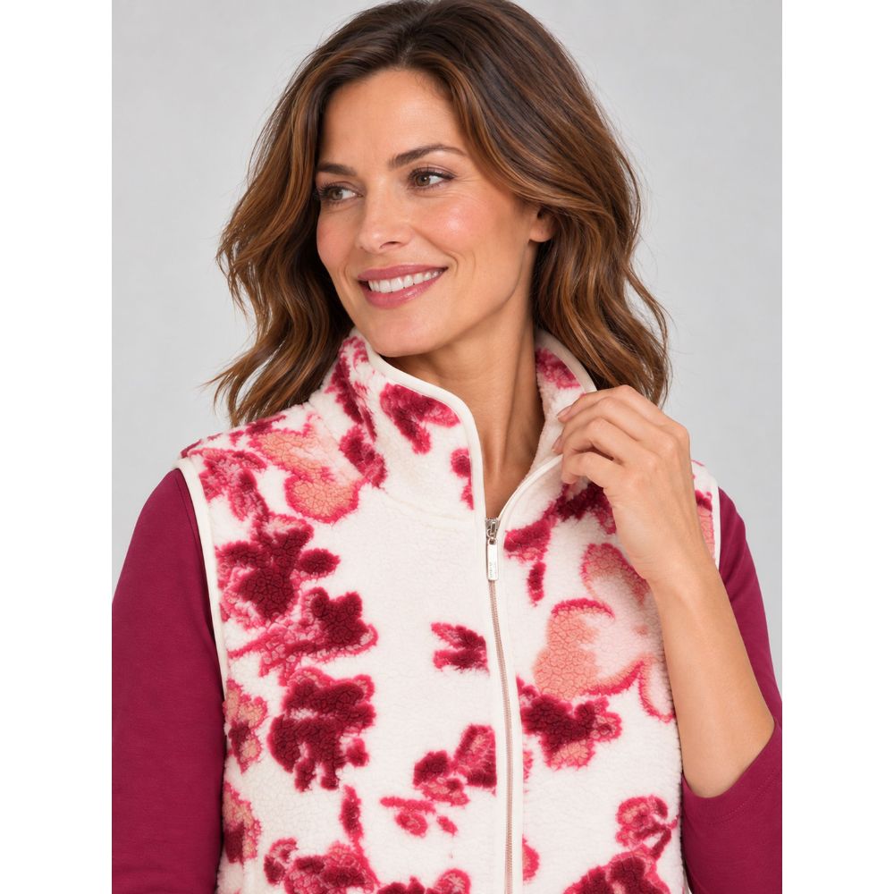Tigi Soft Floral Fleece Zip Gilet - Ivory/Pink
