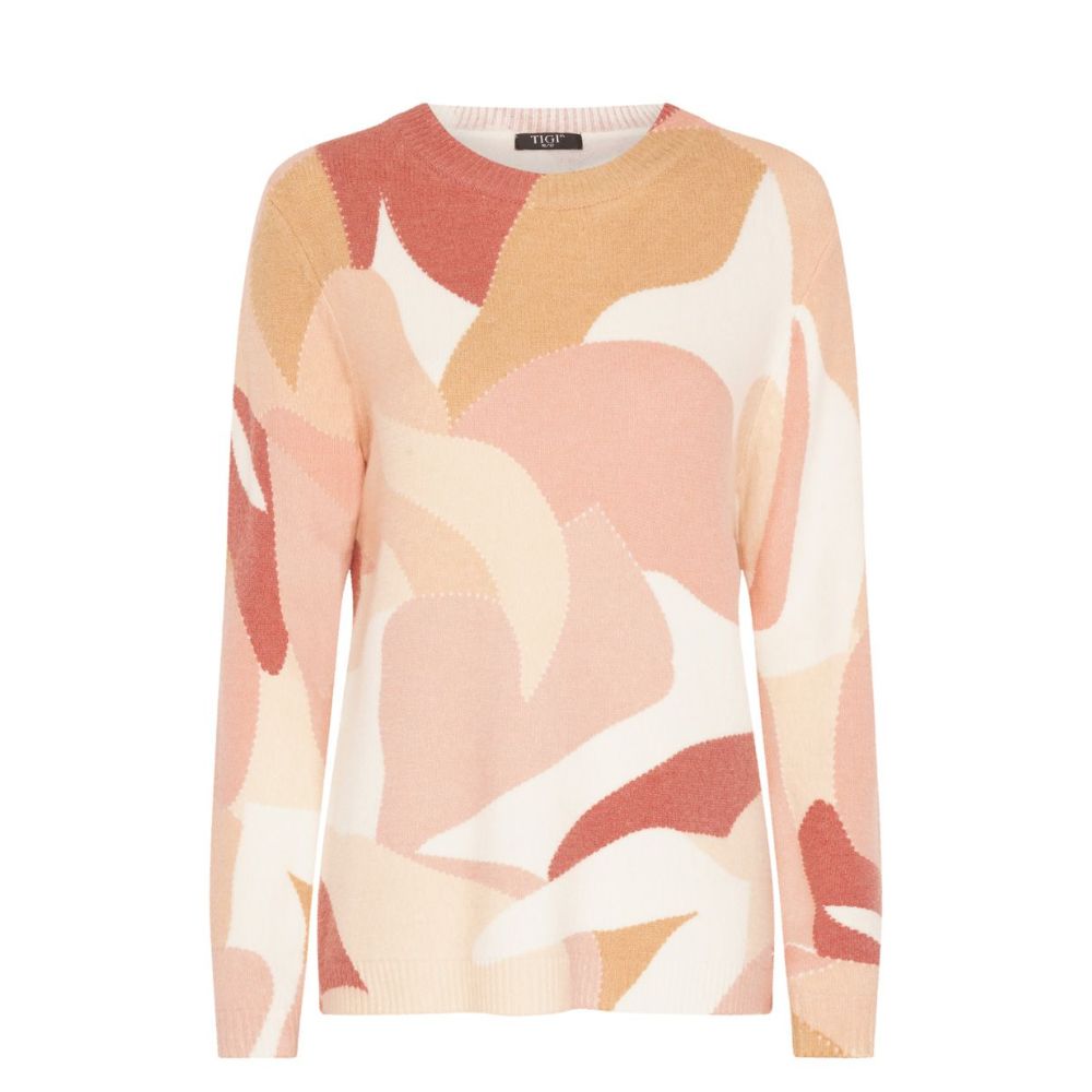 Tigi Crew Neck Abstract Print Jumper - Cream/Pink