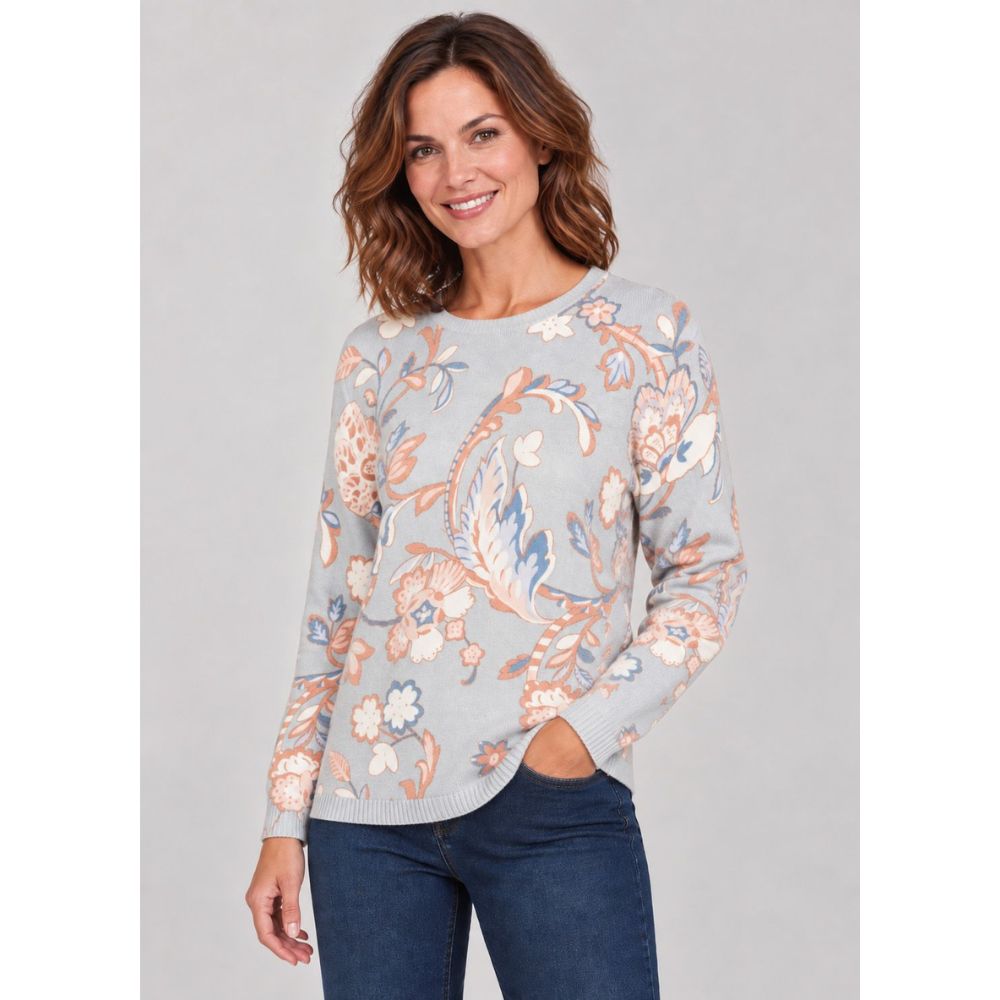 Tigi Crew Neck Floral Squiggle Jumper - Light Blue