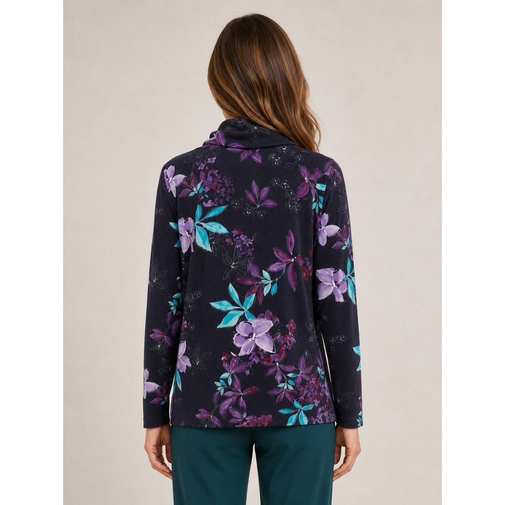 Tigi Dark Lily Print Cowl Neck -  Navy/Purple
