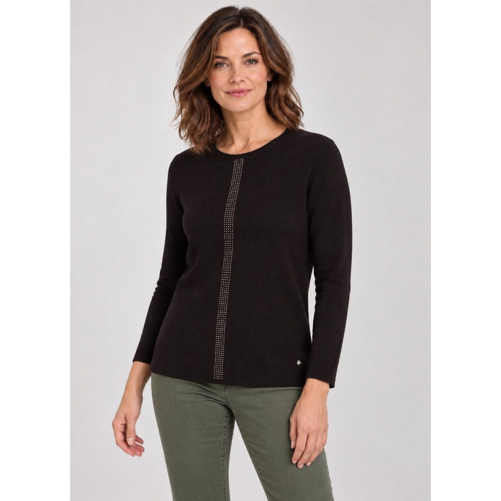 Tigi Embellished Dimante Crew Neck Top - Black