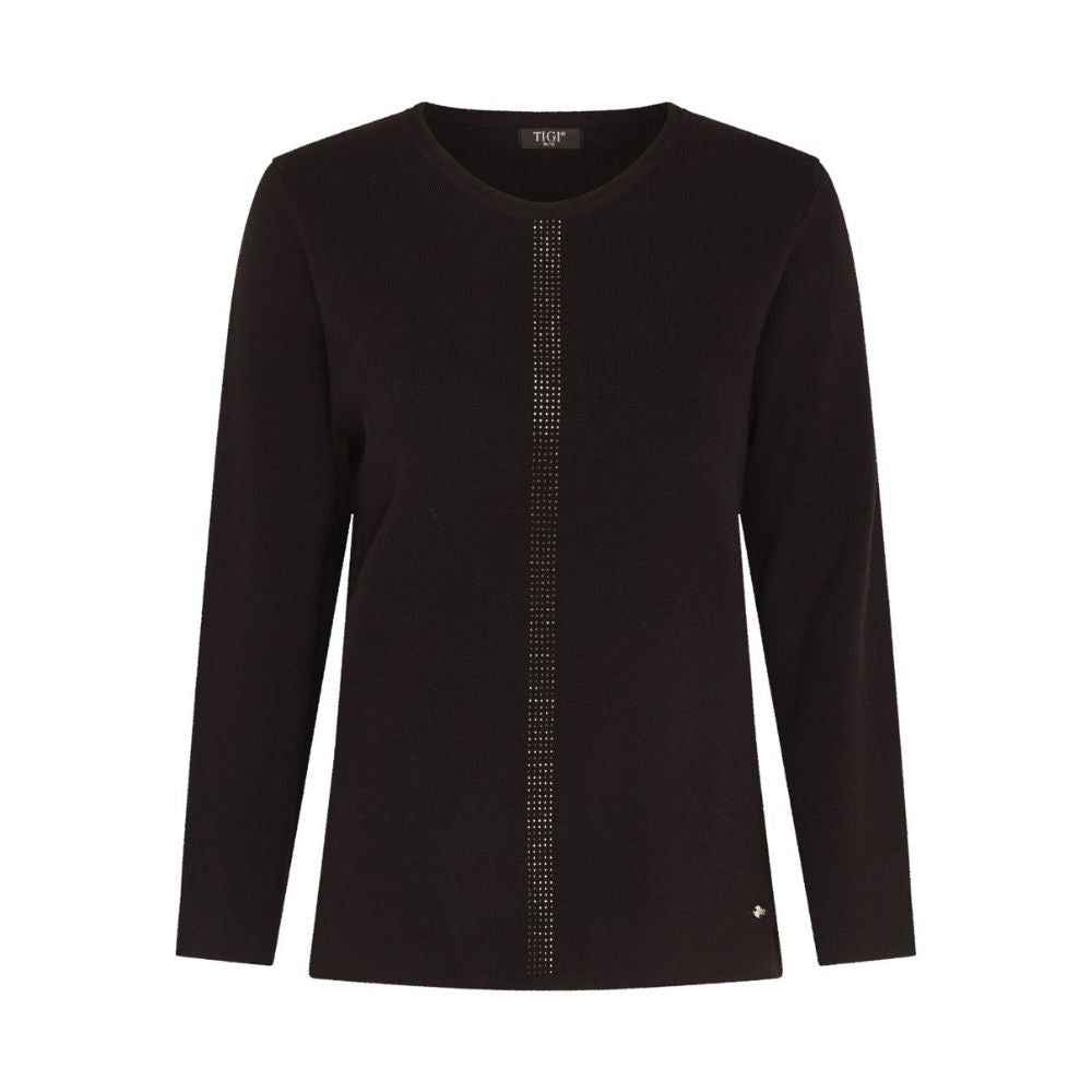 Tigi Embellished Dimante Crew Neck Top - Black