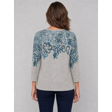 Tigi Floral Border Print Crew Neck Top - Grey/Blue