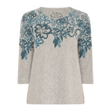 Tigi Floral Border Print Crew Neck Top - Grey/Blue