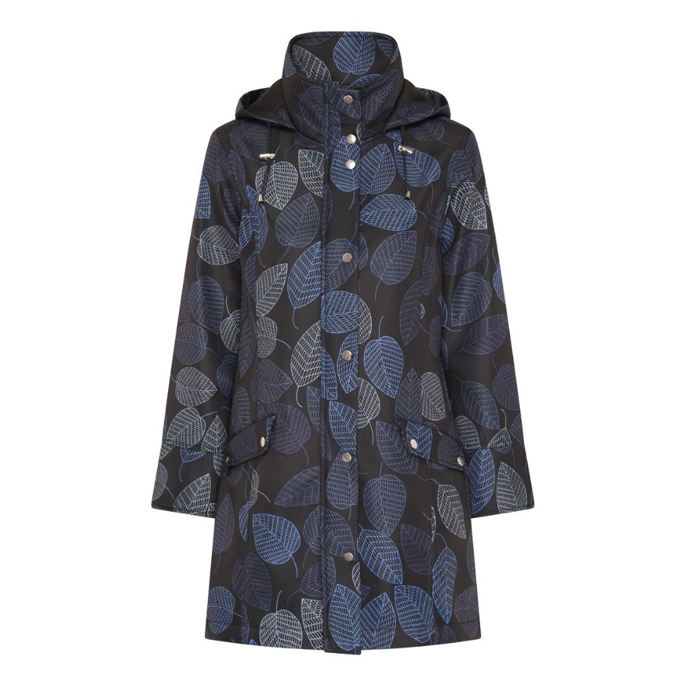 Tigi Leaf Print Long Coat - Blue