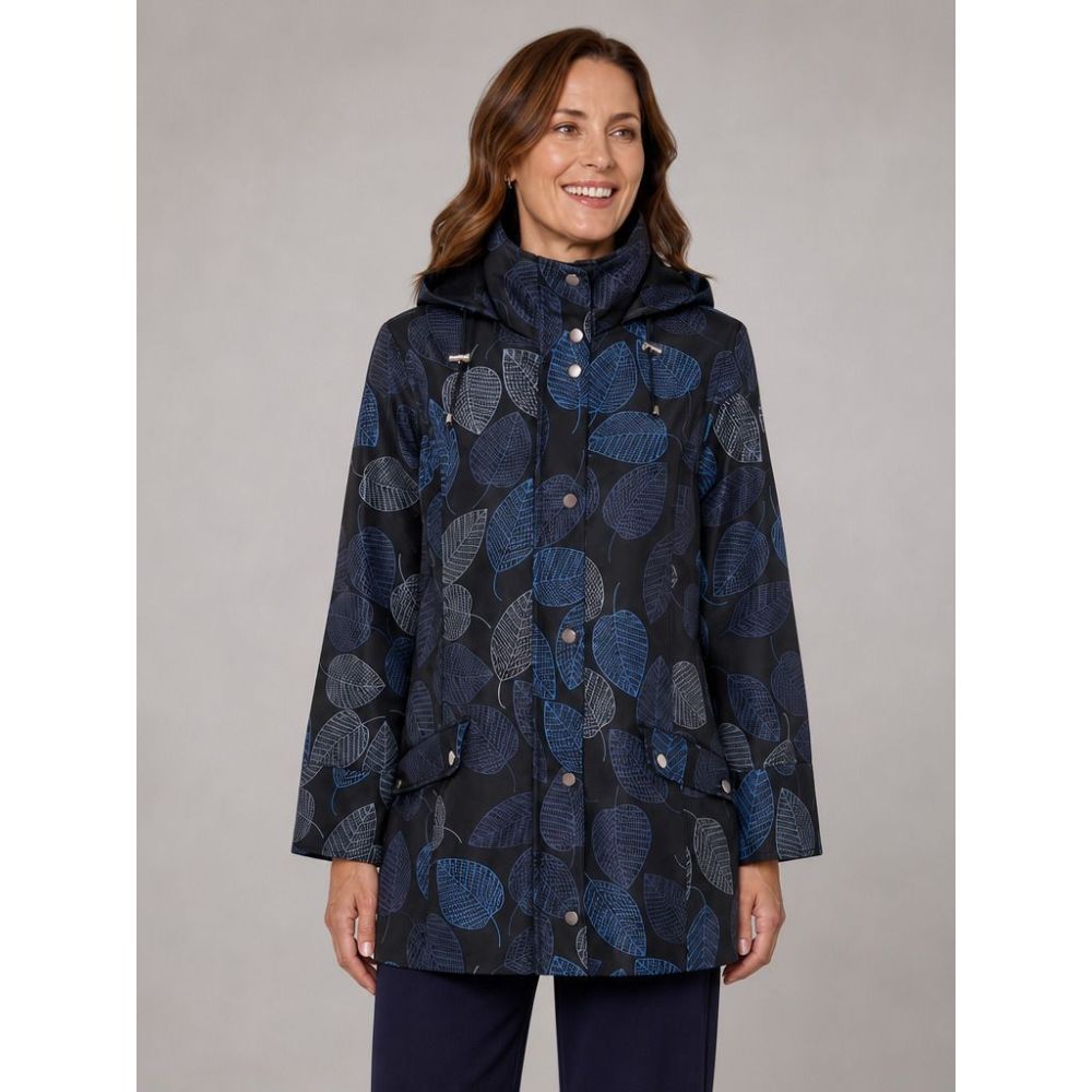 Tigi Leaf Print Long Coat - Blue