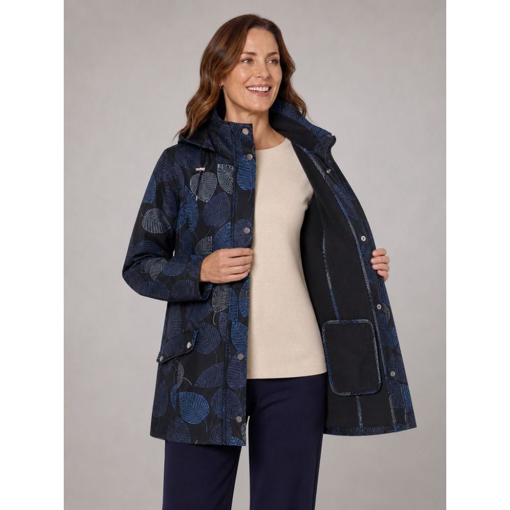 Tigi Leaf Print Long Coat - Blue