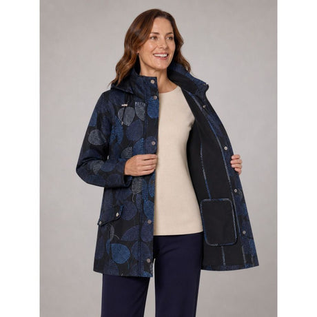 Tigi Leaf Print Long Coat - Blue