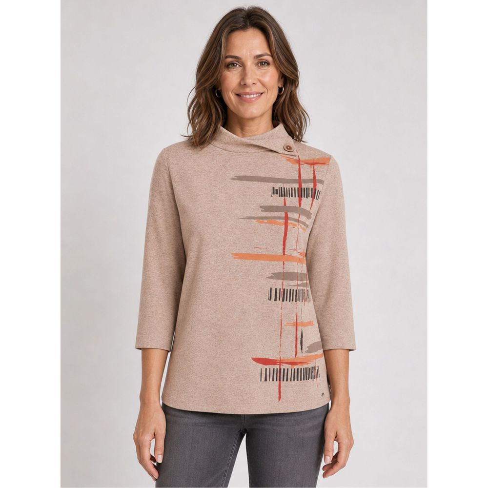 Tigi Lines Split Cowl Neck Top - Almond