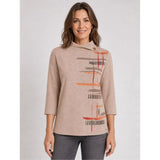 Tigi Lines Split Cowl Neck Top - Almond